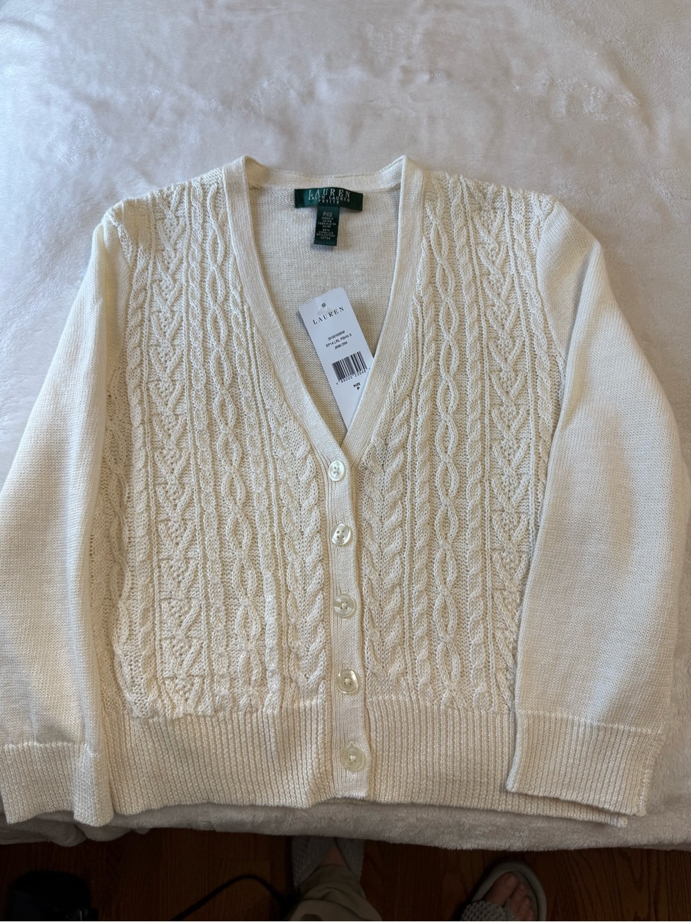 Ralph Lauren Cream Cable Knit V-Neck Cardigan